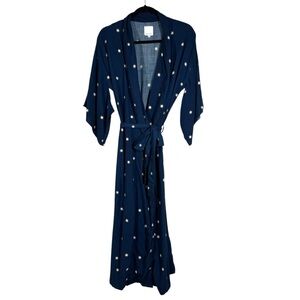 Rue Stiic Star Print Dress Wrap Style Navy Blue Oversized Short Sleeve Medium